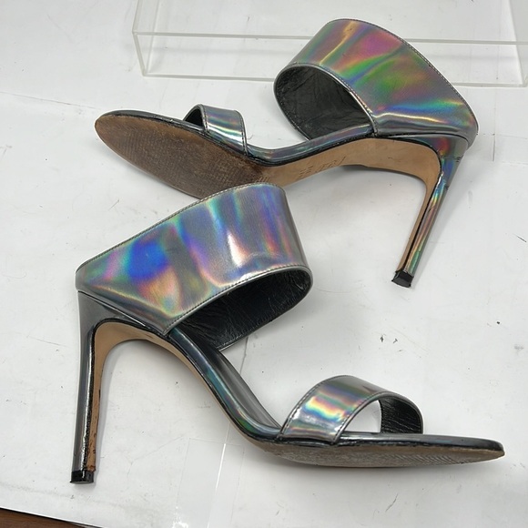 Stuart Weitzman Sz 8.5 MySlide Metallic Specchio Heel Sandal Silver Pewter - Picture 13 of 15